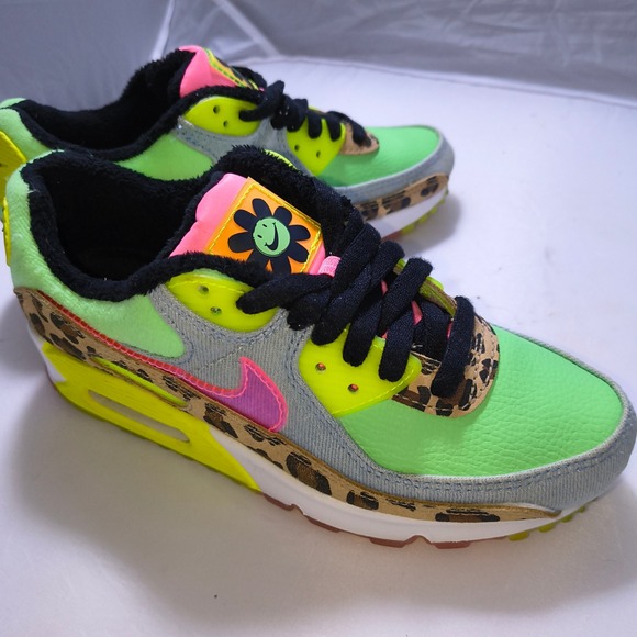 Nike Air Max 90 LX Illusion Green Leopard Print Womens CW3499-300 Size 6 - Picture 7 of 14